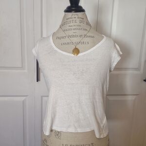 White Cropped Basic T-shirt Meadow Rue by Anthropologie| Size Small| Linen